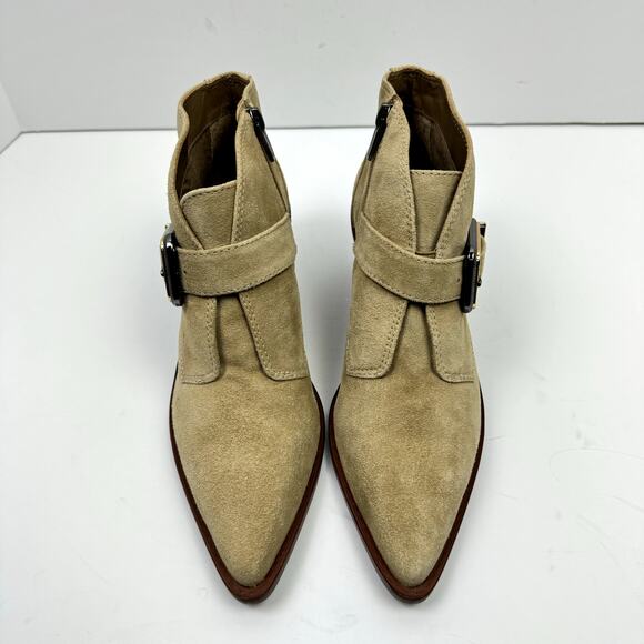 NEW Vince Camuto Ashena Tan Suede Leather Buckle Zip Up Bootie Ankle Boots - Picture 4 of 15